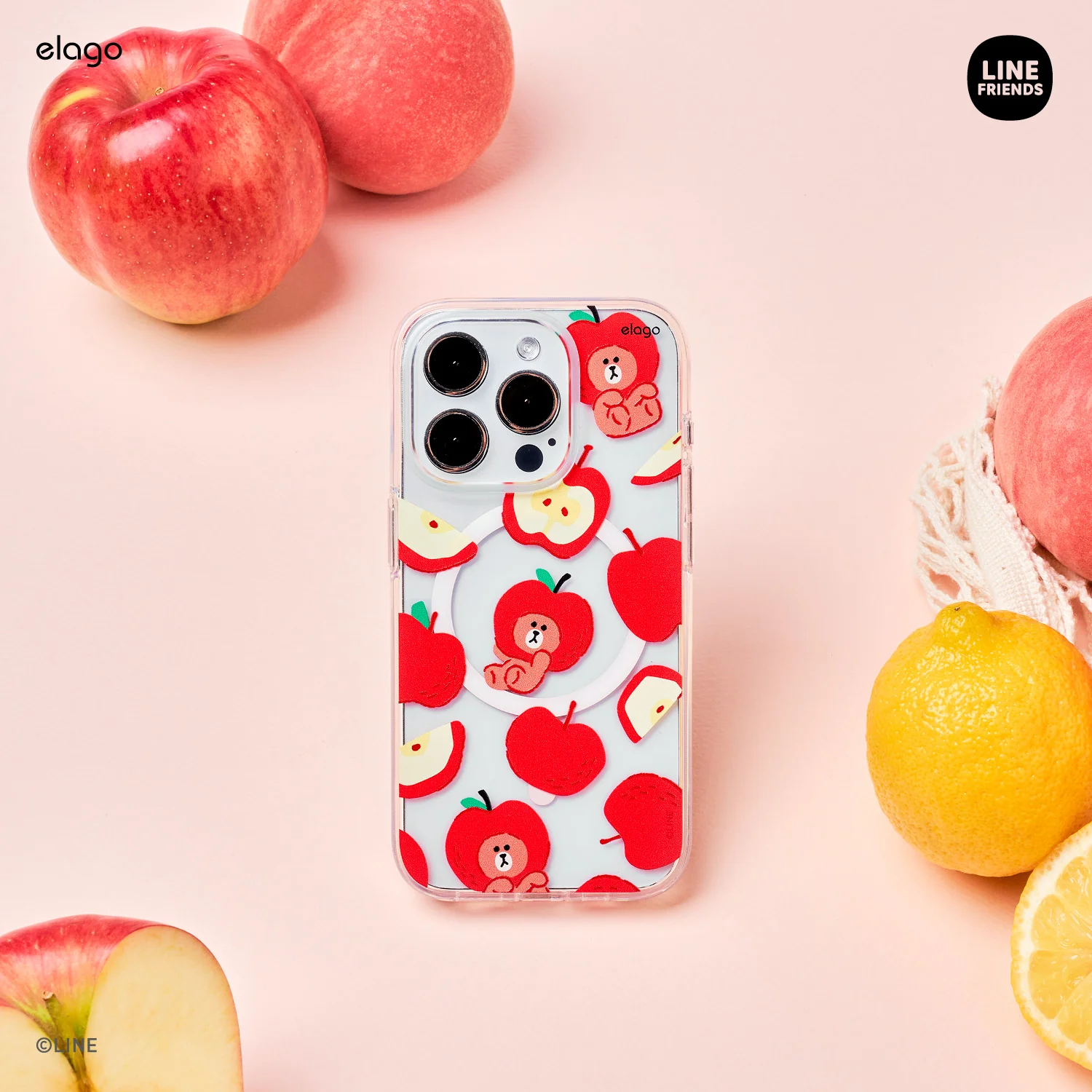 LINE FRIENDS | elago B&F Fruit Shop MagSafe Hybrid Case for iPhone 15 Pro Max - Image 8