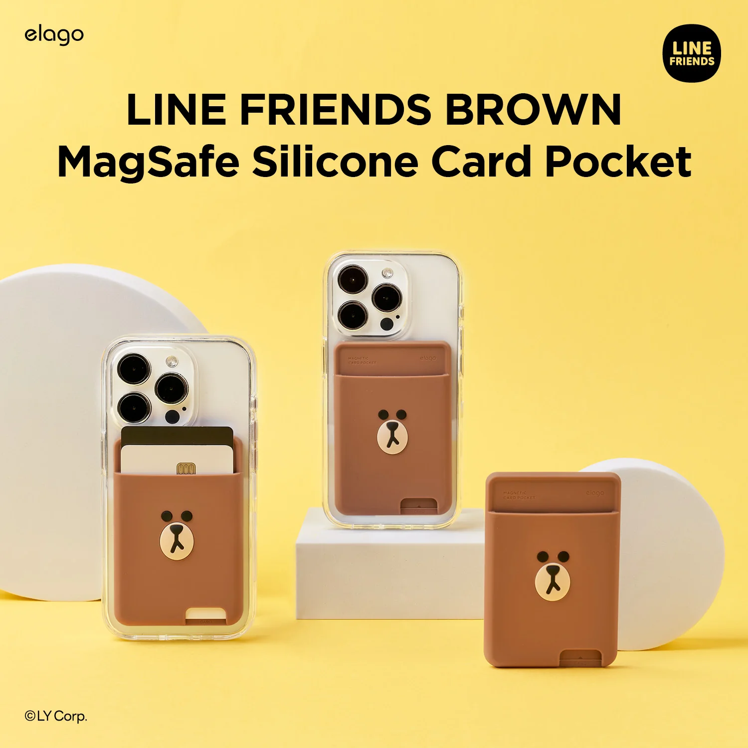 LINE FRIENDS | elago MagSafe Wallet Card Pocket [BROWN] - Image 3
