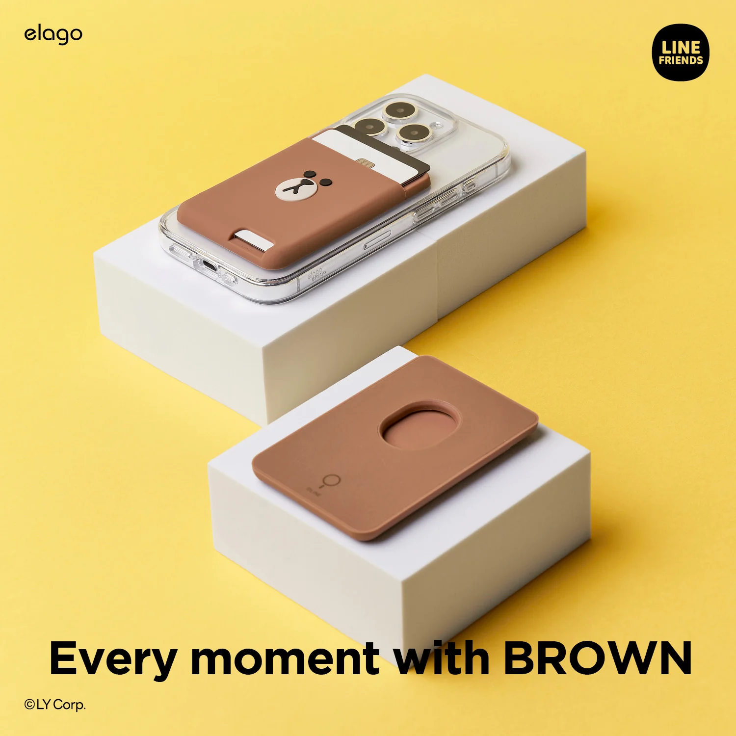 LINE FRIENDS | elago MagSafe Wallet Card Pocket [BROWN] - Image 4