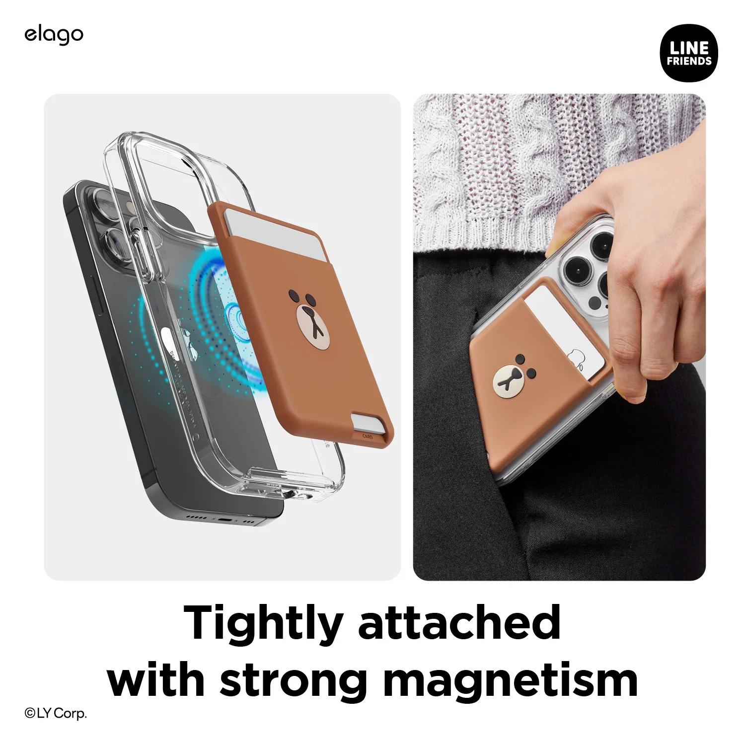 LINE FRIENDS | elago MagSafe Wallet Card Pocket [BROWN] - Image 6