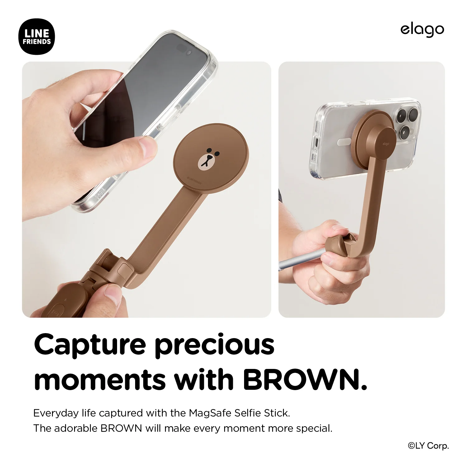LINE FRIENDS | Magnetic Selfie Stick [BROWN] - Image 3