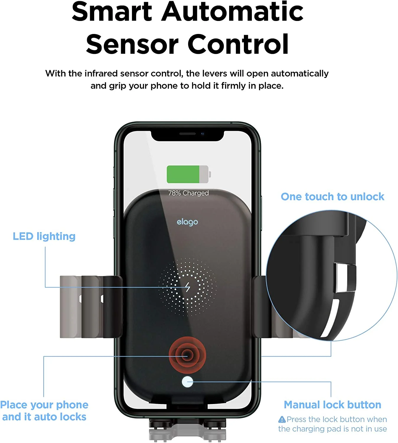 Wireless Car Charger with Auto-Clamping Car Mount - Image 4